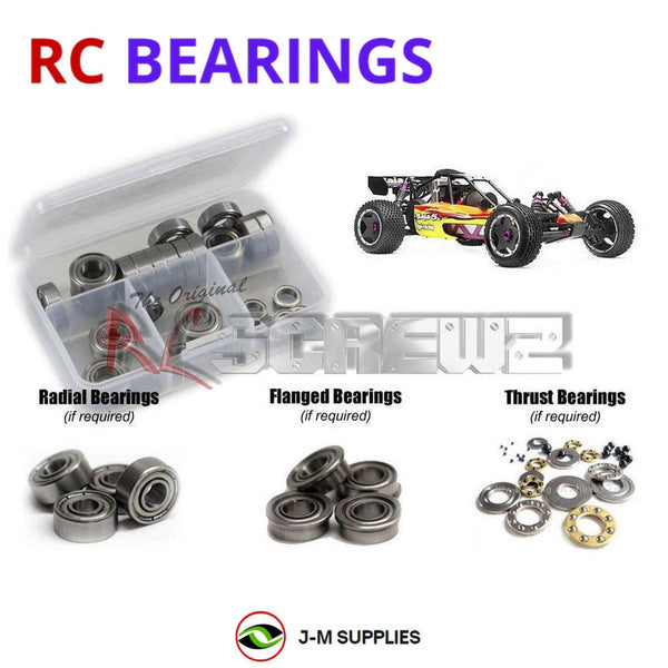 Representative image of an RCScrewZ metal-shielded bearing kit for HPI Racing Baja 5B 1/5 Gasoline 2WD Buggy RTR (10600, 10601); exact bearing sizes and quantities vary by RC model.
