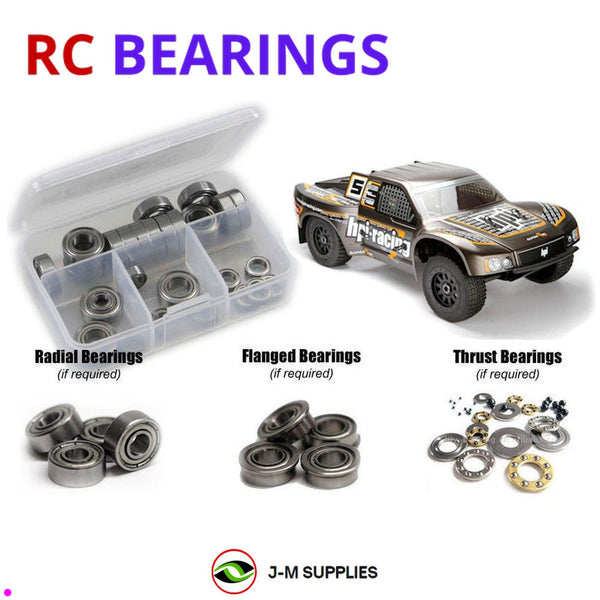 Representative image of an RCScrewZ metal-shielded bearing kit for HPI Super 5SC Flux 1/5 Electric 4WD SC Truck (106258); exact bearing sizes and quantities vary by RC model.