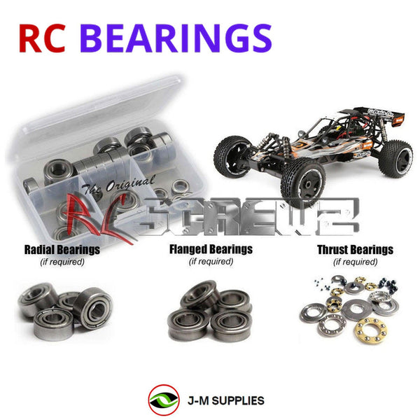 Representative image of an RCScrewZ metal-shielded bearing kit for HPI Baja 5B Flux RTR 1/5 Electric 2WD Buggy (107684); exact bearing sizes and quantities vary by RC model.