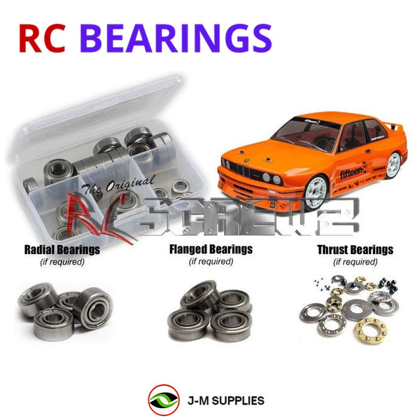 Representative image of an RCScrewZ metal-shielded bearing kit for HPI RS4 Sport 3 BMW M3 E30 1/10 Electric 4WD Touring (114343); exact bearing sizes and quantities vary by RC model.