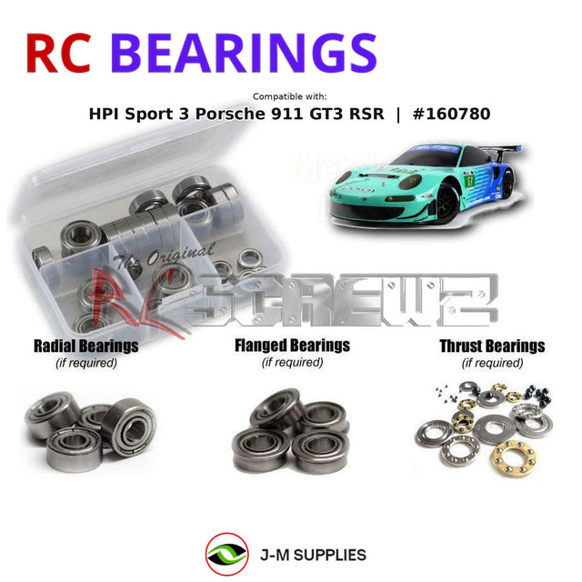 RCScrewZ Metal Shielded Bearing Kit hpi107b for HPI Racing RS4 Sport 3 Porsche 911 GT3 RSR Falken 1/10 Electric 4WD On-Road Touring Car (#160780, #160781, HPI160780, HPI160781) | SET