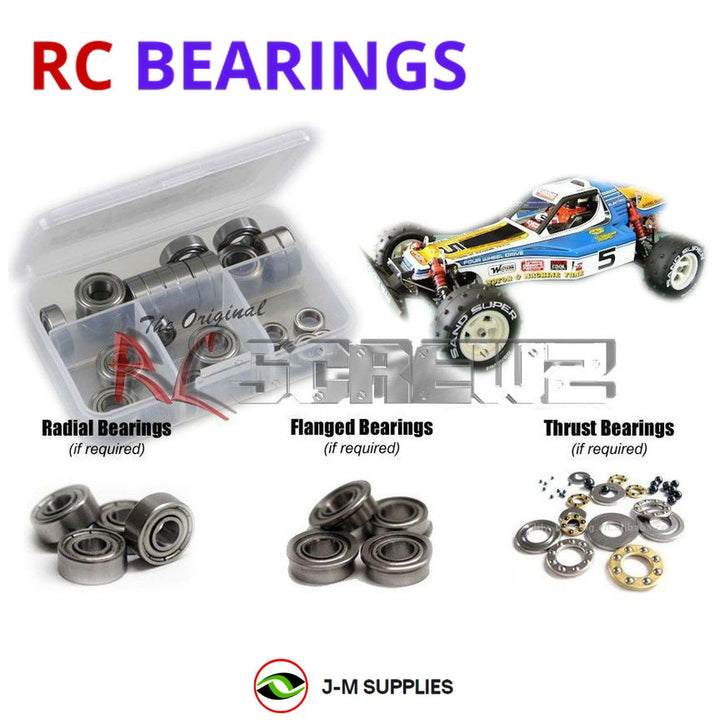Representative image of an RCScrewZ metal-shielded bearing kit for Kyosho Optima 1/10 Electric 4WD Buggy (3032); exact bearing sizes and quantities vary by RC model.