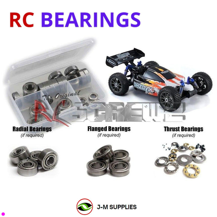 Representative image of an RCScrewZ metal-shielded bearing kit for Kyosho MP7.5 Sports 1/8 Nitro 4WD Buggy (31192); exact bearing sizes and quantities vary by RC model.