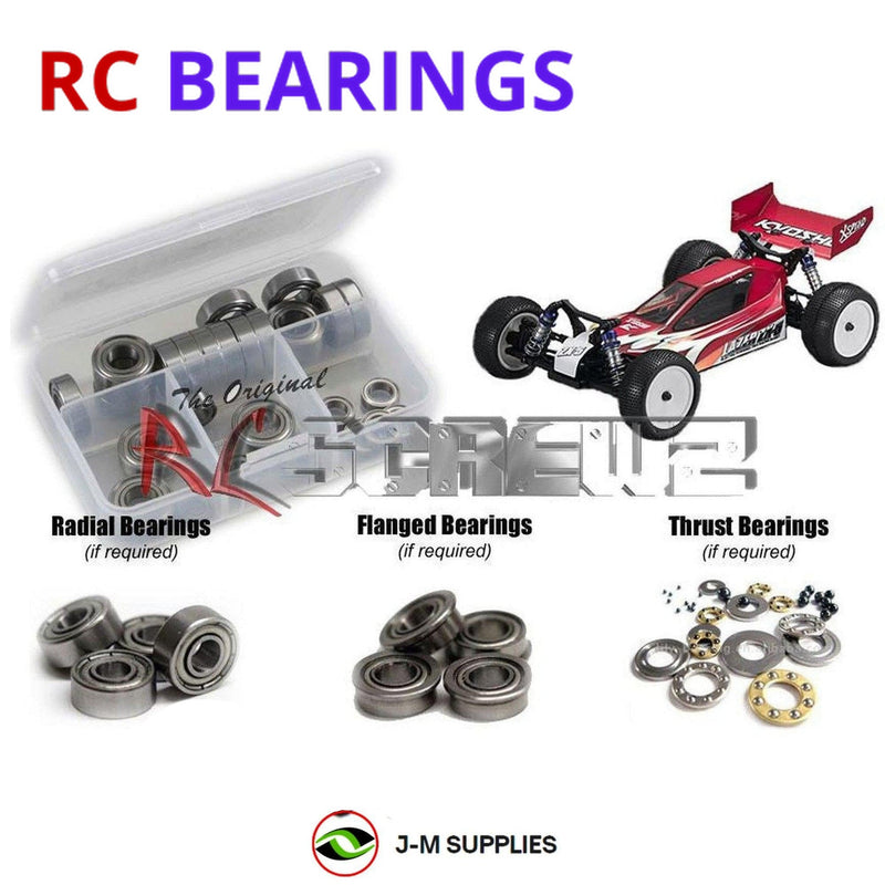 Representative image of an RCScrewZ metal-shielded bearing kit for Kyosho Lazer ZX-5 1/10 Electric 4WD Buggy (30076); exact bearing sizes and quantities vary by RC model.