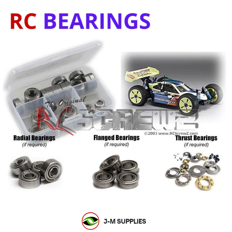 Representative image of an RCScrewZ metal-shielded bearing kit for Kyosho Inferno MP777 SP2 1/8 Nitro 4WD Buggy (31779); exact bearing sizes and quantities vary by RC model.