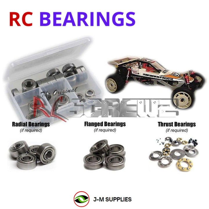 Representative image of an RCScrewZ metal-shielded bearing kit for Kyosho Ultima 1/10 Electric 2WD Buggy (3115); exact bearing sizes and quantities vary by RC model.