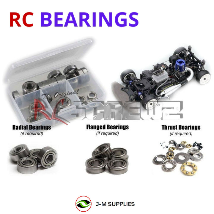 Representative image of an RCScrewZ metal-shielded bearing kit for Kyosho V-One S III 1/10 Nitro 4WD Touring Car (31331); exact bearing sizes and quantities vary by RC model.