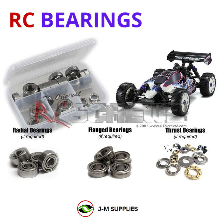 Representative image of an RCScrewZ metal-shielded bearing kit for Kyosho Inferno Neo GP 1/8 Nitro 4WD Buggy (31280); exact bearing sizes and quantities vary by RC model.