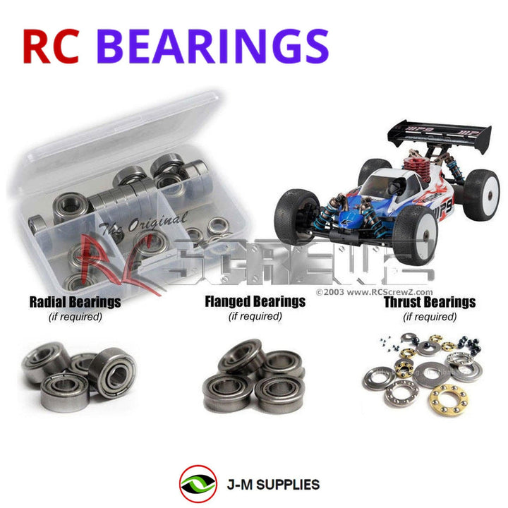 Representative image of an RCScrewZ metal-shielded bearing kit for Kyosho Inferno MP9 TKI2 1/8 Nitro 4WD Buggy (31785); exact bearing sizes and quantities vary by RC model.
