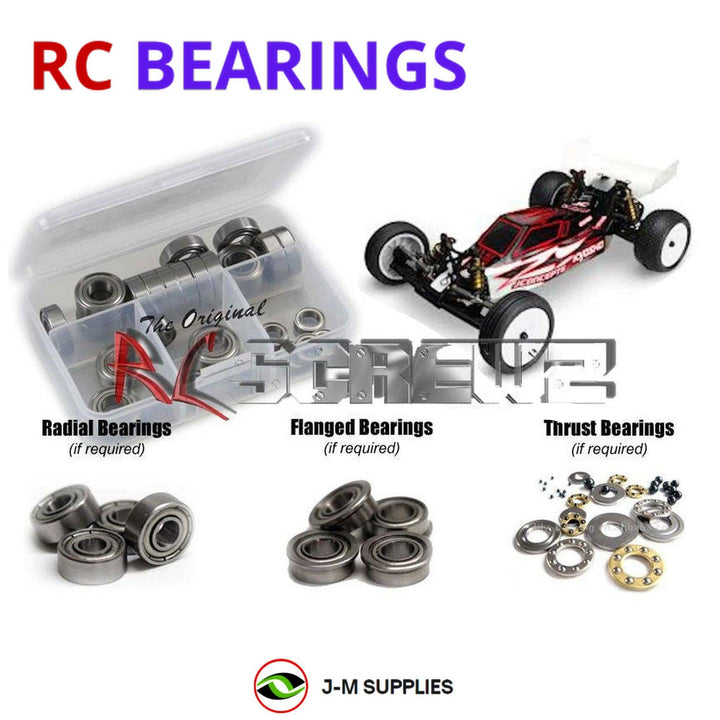 Representative image of an RCScrewZ metal-shielded bearing kit for Kyosho Ultima RB6 1/10 Electric 2WD Buggy (30068); exact bearing sizes and quantities vary by RC model.