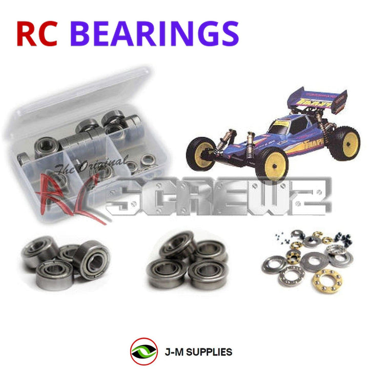 Representative image of an RCScrewZ metal-shielded bearing kit for Kyosho Triumph 1/10 Electric 2WD Buggy (4301); exact bearing sizes and quantities vary by RC model.