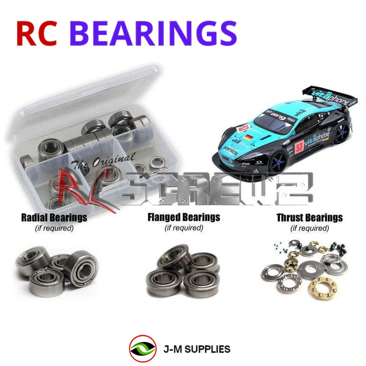 Representative image of an RCScrewZ metal-shielded bearing kit for Kyosho Inferno GT2 VE 1/8 Electric 4WD GT Car (34109); exact bearing sizes and quantities vary by RC model.