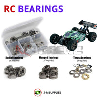 Representative image of an RCScrewZ metal-shielded bearing kit for Kyosho Neo 2.0 4WD 1/8 (#31684); exact bearing sizes and quantities vary by RC model.