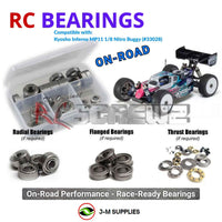 Representative image of an RCScrewZ metal-shielded bearing kit for Kyosho Inferno MP11 1/8 Nitro 4WD Buggy (33028); exact bearing sizes and quantities vary by RC model.