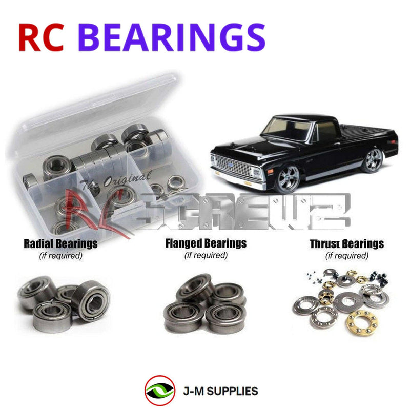 Representative image of an RCScrewZ metal-shielded bearing kit for Losi V100 Chevy C10 1/10 Electric AWD Truck (LOS03034); exact bearing sizes and quantities vary by RC model.