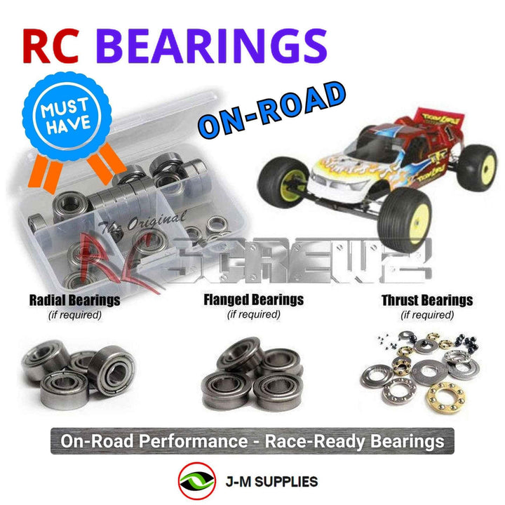 Representative image of an RCScrewZ metal-shielded bearing kit for Losi XXX-T CR 1/10 Electric 2WD Race Truck (LOSK0077); exact bearing sizes and quantities vary by RC model.