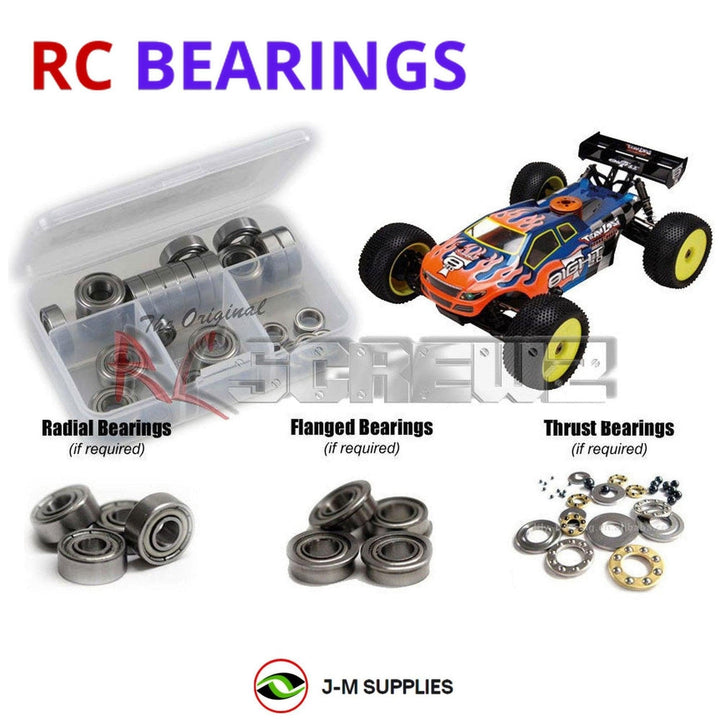 Representative image of an RCScrewZ metal-shielded bearing kit for Losi 8IGHT-T 2.0 RTR 1/8 Nitro 4WD Truggy (LOSB0085); exact bearing sizes and quantities vary by RC model.