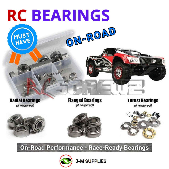 Representative image of an RCScrewZ metal-shielded bearing kit for Losi XXX-SCT 1/10 Electric 2WD SCT (LOS03002); exact bearing sizes and quantities vary by RC model.