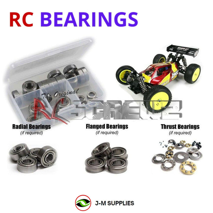 Representative image of an RCScrewZ metal-shielded bearing kit for Losi Mini 8IGHT 1/14 Electric 4WD Buggy (LOSB0224); exact bearing sizes and quantities vary by RC model.