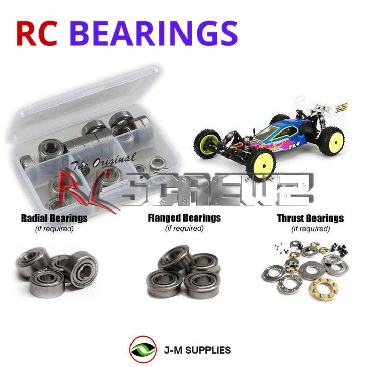 Representative image of an RCScrewZ metal-shielded bearing kit for Losi TLR 22 2.0 Race Kit 1/10 Electric 2WD Buggy (TLR03002); exact bearing sizes and quantities vary by RC model.