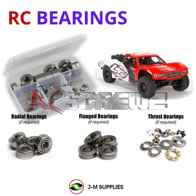 Representative image of an RCScrewZ metal-shielded bearing kit for Losi Baja Rey 1/10 Electric 4WD Desert Truck (LOS03008); exact bearing sizes and quantities vary by RC model.
