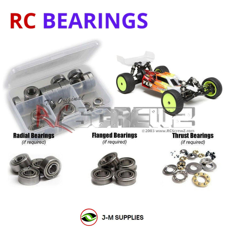 Representative image of an RCScrewZ metal-shielded bearing kit for Losi TLR 22 4.0 1/10 Electric 2WD Buggy (TLR03013); exact bearing sizes and quantities vary by RC model.