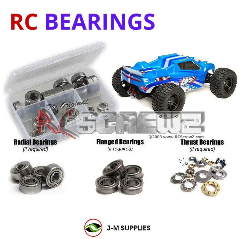 Representative image of an RCScrewZ metal-shielded bearing kit for Losi 22S ST 1/10 Electric 2WD Stadium Truck (LOS03017); exact bearing sizes and quantities vary by RC model.