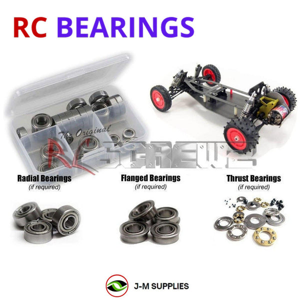 Representative image of an RCScrewZ metal-shielded bearing kit for Team Losi JRX-Pro / SE 1/10 Electric 2WD Buggy (A0020, A0021); exact bearing sizes and quantities vary by RC model.
