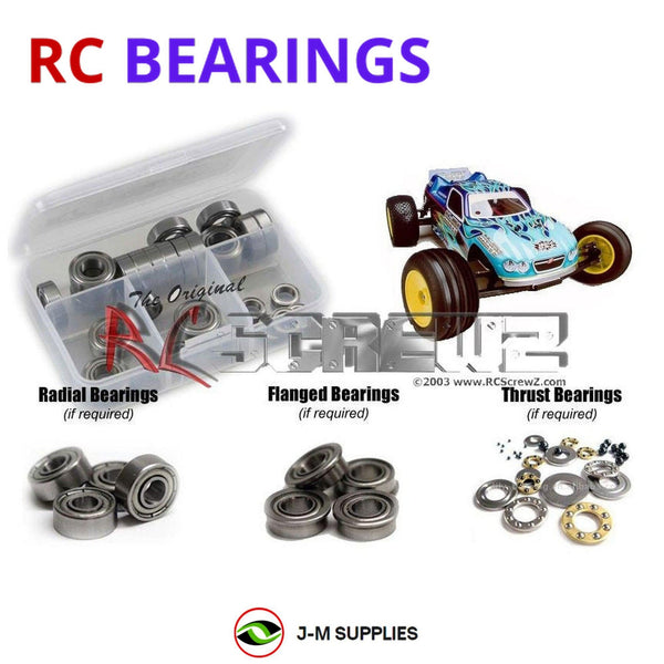 Representative image of an RCScrewZ metal-shielded bearing kit for Mugen Seiki MST-1; exact bearing sizes and quantities vary by RC model.