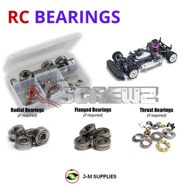 Representative image of an RCScrewZ metal-shielded bearing kit for Mugen Seiki MTX-4R 1/10th Nitro; exact bearing sizes and quantities vary by RC model.
