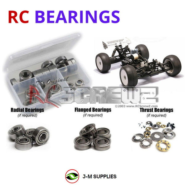 Representative image of an RCScrewZ metal-shielded bearing kit for Mugen Seiki MBX-6T 1/8th; exact bearing sizes and quantities vary by RC model.