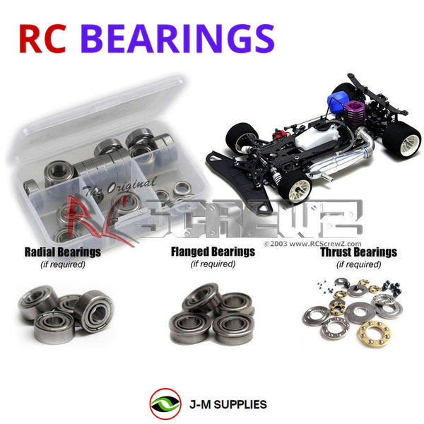 Representative image of an RCScrewZ metal-shielded bearing kit for Mugen Seiki MRX5 1/8 Onroad; exact bearing sizes and quantities vary by RC model.