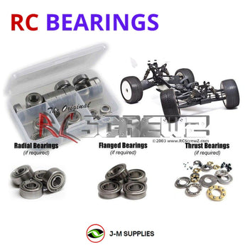 Representative image of an RCScrewZ metal-shielded bearing kit for Mugen Seiki MBX6-T Eco #E0075; exact bearing sizes and quantities vary by RC model.