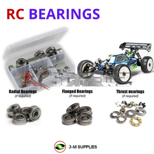 Representative image of an RCScrewZ metal-shielded bearing kit for Mugen Seiki MBX7R ECO #E2016; exact bearing sizes and quantities vary by RC model.