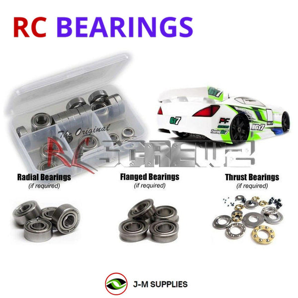 Representative image of an RCScrewZ metal-shielded bearing kit for Mugen Seiki MGT7 ECO #E2018; exact bearing sizes and quantities vary by RC model.