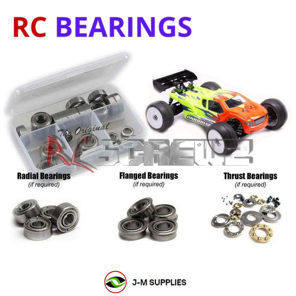 Representative image of an RCScrewZ metal-shielded bearing kit for Mugen Seiki MBX8T ECO 1/8th Truggy (#E2024); exact bearing sizes and quantities vary by RC model.