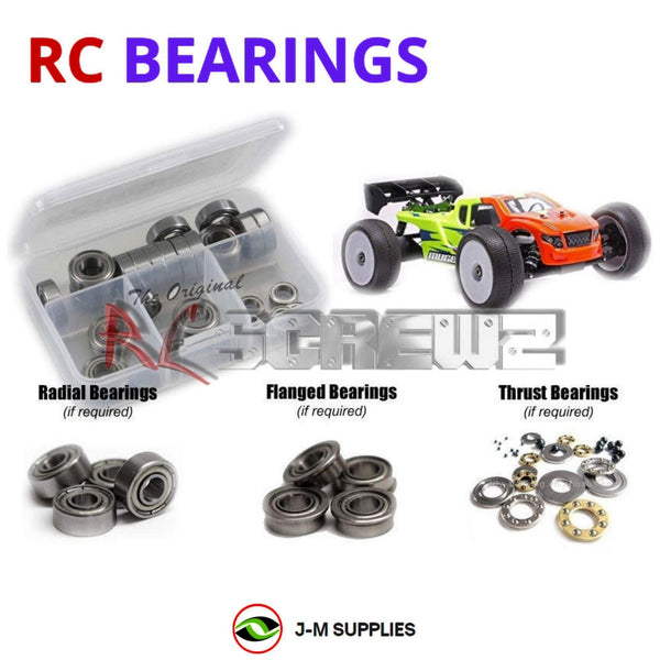 Representative image of an RCScrewZ metal-shielded bearing kit for Mugen Seiki MRX8T Nitro #E2023; exact bearing sizes and quantities vary by RC model.