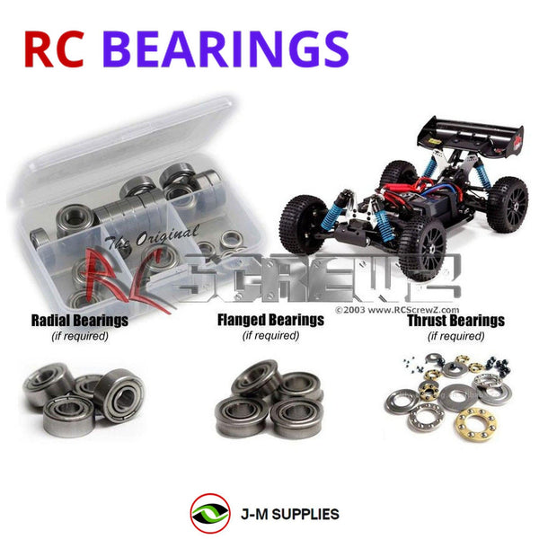 Representative image of an RCScrewZ metal-shielded bearing kit for Redcat Hurricane XTE 1/8 Electric 4WD Buggy; exact bearing sizes and quantities vary by RC model.
