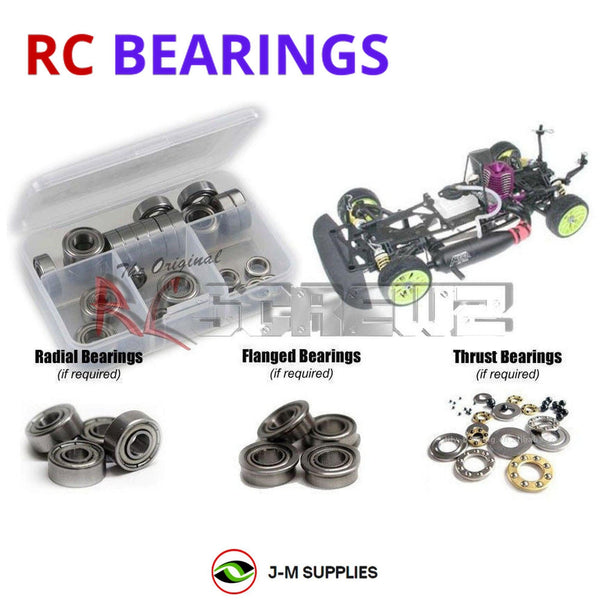 Representative image of an RCScrewZ metal-shielded bearing kit for Serpent Impulse/Pro 1/10th 4WD Nitro (#801020); exact bearing sizes and quantities vary by RC model.