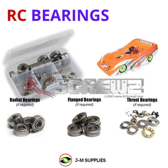 Representative image of an RCScrewZ metal-shielded bearing kit for Serpent 960 1/8th #903000; exact bearing sizes and quantities vary by RC model.