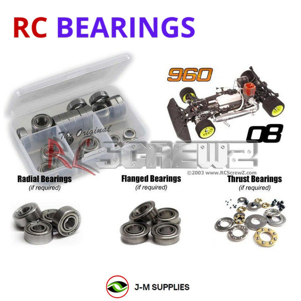 Representative image of an RCScrewZ metal-shielded bearing kit for Serpent 960 '08 Version #903008; exact bearing sizes and quantities vary by RC model.