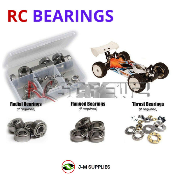 Representative image of an RCScrewZ metal-shielded bearing kit for Serpent Cobra-BE / BE-S 1/8 (SER600006); exact bearing sizes and quantities vary by RC model.