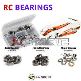 Representative image of an RCScrewZ metal-shielded bearing kit for Serpent Viper 977e (1/8 on-road - electric) SER904002; exact bearing sizes and quantities vary by RC model.