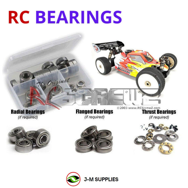 Representative image of an RCScrewZ metal-shielded bearing kit for SWorkZ S350 Evo II; exact bearing sizes and quantities vary by RC model.