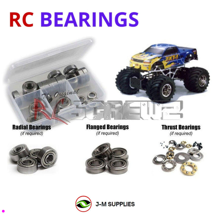 Representative image of an RCScrewZ metal-shielded bearing kit for Tamiya TXT-1 Extreme Truck 1/10 Electric 4WD (58280); exact bearing sizes and quantities vary by RC model.