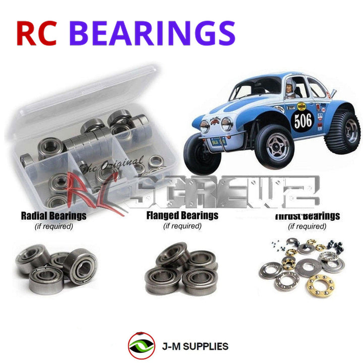 Representative image of an RCScrewZ metal-shielded bearing kit for Tamiya Sand Scorcher SRB 1/10 Electric 2WD Buggy (58016); exact bearing sizes and quantities vary by RC model.