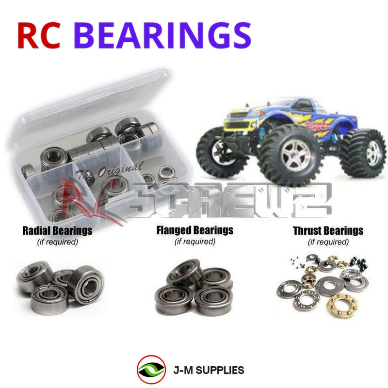 Representative image of an RCScrewZ metal-shielded bearing kit for Tamiya Terra Crusher 1/8 Nitro 4WD Monster Truck (43501); exact bearing sizes and quantities vary by RC model.