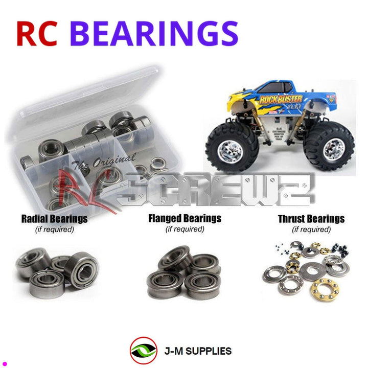 Representative image of an RCScrewZ metal-shielded bearing kit for Tamiya TLT-1 Rock Buster 1/18 Electric 4WD Mini Monster Truck (47201); exact bearing sizes and quantities vary by RC model.