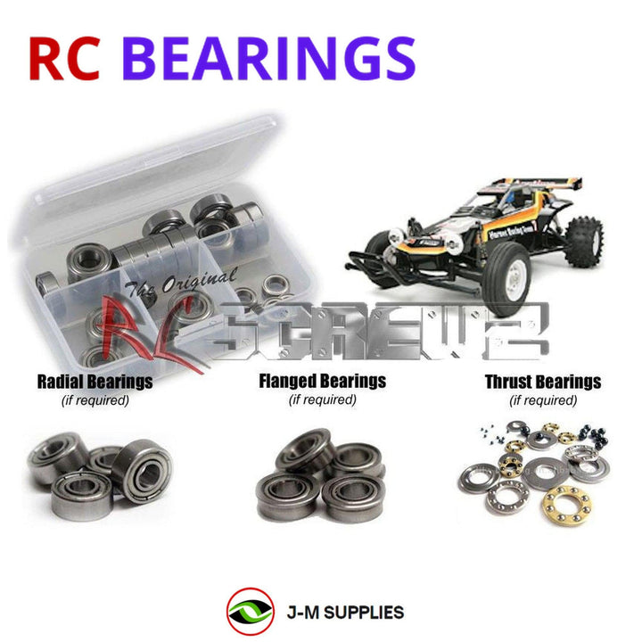 Representative image of an RCScrewZ metal-shielded bearing kit for Tamiya The Hornet 1/10 Electric 2WD Buggy (58045); exact bearing sizes and quantities vary by RC model.