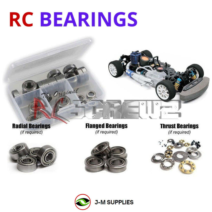 Representative image of an RCScrewZ metal-shielded bearing kit for Tamiya TG10 Mk.2 1/10 Nitro 4WD Touring Car (44042); exact bearing sizes and quantities vary by RC model.